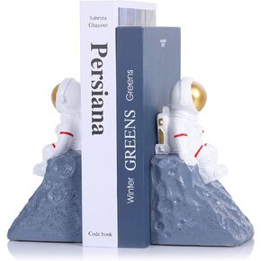 Gold Astronaut Bookends Set of 2 - Heavy Duty with Anti-Slip Base - Space Decor Bookends for Kids Rooms, Desktop & Bookcase Decor - Unique Book Holders for Office & Home