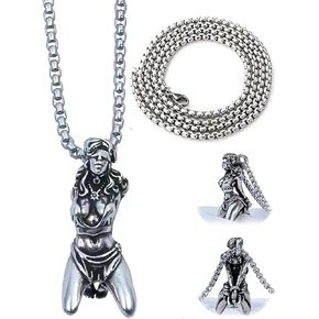 Sterling Silver Suffering Goddess Pendant Necklace,Bound Suffering Religious Jewelry Statement Necklace,Vintage Religious Goddess Amulet Pendant Necklace Unisex