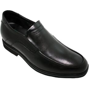 Calden Men's Invisible Height Increasing Elevator Dress Shoes - Black Premium Leather Slip-on Super Lightweight Formal Loafers - 2.8 Inches Taller - K312318