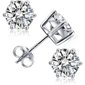Moissanite Earrings For Women, Lab Created Diamond Studs For Men, 925 Sterling Silver 18k White Gold-Plated Screw Back Round Cut D Color Vvs1 Clarity Diamond Stud Earings