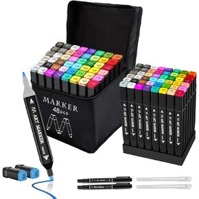 Banral 48 Colors Alcohol Markers Set, Dual Tip Alcohol Based Markers, Art Markers Pens for Artists Kids Adult Coloring, Permanent Illustration Sketch Markers for Drawing with Case and Holders