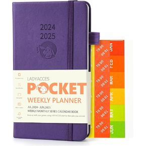 تقويم الجيب 2024-2025 من LADYACCES - العام الأكاديمي يوليو 2024 - يونيو 2025 للاستخدام، مخطط أسبوعي صغير للمحفظة، مع غطاء صلب من الجلد النباتي، جيب داخلي، بداية الأحد - 3.5 بوصة × 6 بوصة - أزرق داكن in Kuwait