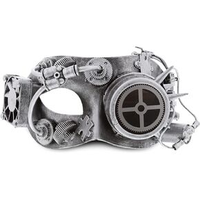 Mechanical Silver Steampunk Mask - Silver Masquerade Mask for Men & Women, Steampunk Costume Party Mask, Perfect for Halloween, Costume Parties, Conventions, and Special-Themed Events