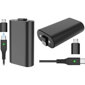 2X High Capacity Long Playtime Battery Pack for Xbox Series X/S Xbox One/S/X/Elite Wireless Controller Game Accessories Fast Rechargeable + 2X USB-C Charging Cable for Non-Stop Playing Gaming Time
