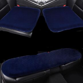 1 set 3 pcs Soft Fluffy Auto Seat Cover Faux Wool Auto Front & Back Seat Pad Car Seat Cover Protector Cushion Soft Warm for Winter Mat Universal Fit (Bean paste color)