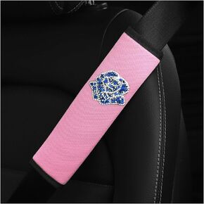 Car Seat Belt Cover, 2 Pack Bling Rhinestones Rose Seatbelt Shoulder Pads, Strap Cover Harness Pad Help Protect Neck and Shoulder for Comfortable Driving, Compatible with All Cars (Black/Black)