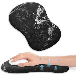 Mouse Pad with Wrist Support, Ergonomic Mouse Pad with Memory Foam Wrist Rest Cushion, Non-Slip Rubber Base Gaming Mice Pad for Home Office Computer Laptop(Black Marble)