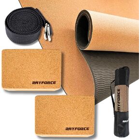 Premium Cork Yoga Set | 5-in-1 Complete Kit | Thick & Natural | Cork & TPE Rubber Yoga Mat (6mm) | 2 High-Density Cork Blocks | Strap | Carry Bag | Non-Slip & Eco-Friendly | Perfect for Home Gym & Pilates