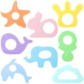 Silicone Baby Teething Toys, 8 Pack Cute Baby Teether Baby Teething Ring Baby Chew Toys Baby Frozen Teether, BPA Free Easy to Grip Baby Teether Gifts for Infant Girls Boys 3 Months +