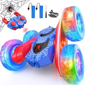 NQD Spider Remote Control Car- Double Sided 360°Rotate Mini RC Stunt Car with Wheel Lights, 4WD Off-Road RC Cars 2.4Ghz Indoor/Outdoor Rechargeable Toy Car for Boys Age 4-7 8-12 Birthday Xmas Gift
