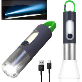 Zoomable LED Flashlights Powerful with COB Sidelight & Hook, 4 Modes 1000 Lumens, IPX4 Waterproof & Type-C Tactical Small Lantern Flashlights for Hiking, Camping, Travel, Emergency