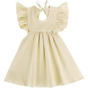 فستان للفتيات الصغيرات فستان صيفي من القطن والكتان بدون أكمام مكشكش للأطفال فساتين حفلات الشاطئ بدون أكمام in Kuwait