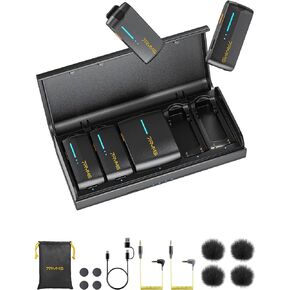 iRay DW40 Four-Channel Wireless Lavalier Microphone with Charging Case, Noise Cancellation, 656ft Range, 10H Working, Lav Mic for Camera, iPhone, Android Phone, Vlogging, Streaming(4TX+1RX)