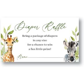 Set of 50 Jungle Theme Diaper Raffle Cards, Diaper Raffle Cards for Baby Shower, Diaper Raffle Tickets for Safari Theme Baby Shower, Gender Neutral Diaper Raffle Cards