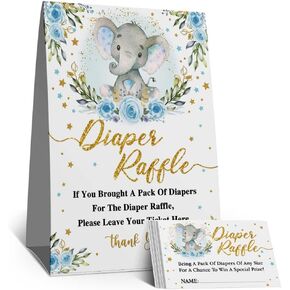 علامة سحب حفاضات الفيل الأزرق، مجموعة ألعاب استحمام الطفل يانصيب الحفاضات (1 علامة واقفة + 50 بطاقة تخمين)، علامة سحب حفاضات ذهبية، زينة استحمام الطفل على شكل زهرة زرقاء in Kuwait