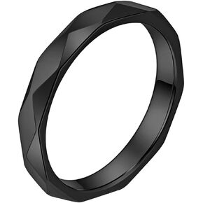 Nanafast 4mm Stainless Steel Rhombus Rings for Women Men Multi-faceted Band Stackable Rhombus Ring for Engagement Wedding