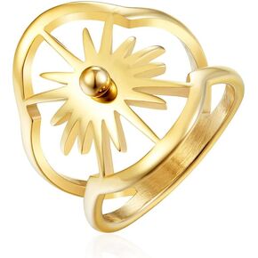 Personalized Sunlight Evil Eye Wrap Statement Rings for Women Men Fashion Wide Flat Double Layered Stainless Steel Eternity Couple Stacking Finger Knuckle Ring Girlfriend Boyfriend Valentines Birthday
