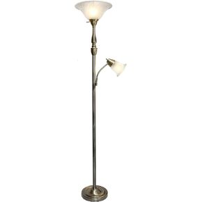 Elegant Designs LF2003-RBA 2 Light Mother Daughter Floor Lamp with Amber Marble Glass Shades, Restoration Bronze and Amber