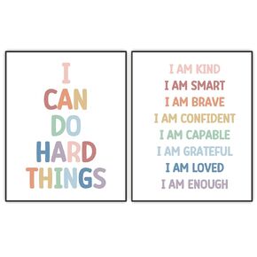 Kids Affirmations Posters, Kids Wall Art, Classroom Decor, Homeschool Wall Decor, Boho Nursery Decor, I Am Kind, I Can Do Hard Things, Kids Room Decor, UNFRAMED Prints Set of 2 (8"x10")