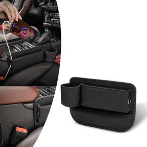 1 PC Car Seat Gap Storage Bag, 7.8" x 11.6" Water Bottle Key Cell Phone Wallet Multifunctional Organizer, Gap Leak-proof Filler with Power Port, Universal for Car Interior Accessories (Black)