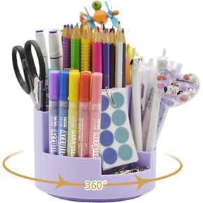 360°Degree Rotating Desk Organizer, 10 Slots Pencil Pen Holder for Desktop, Cute Rotating Desk Pen Organizer Storage Caddy for Office, School, Home, Art Supply, Teacher