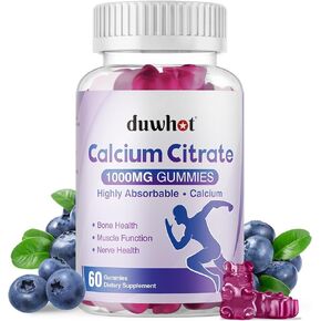 Calcium Citrate Gummies, Chewable Calcium Citrate 1000mg for Bone, Muscle & Immune Support, Ultimate Absorption Calcium Supplements for Women & Men, Blueberry, 60 Chews