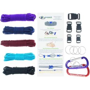 Paracord Bracelet & Project Kit – 550 Parachute Cord, Buckles, Carabiners, Key Rings – (Starter & Hardware Kits Include Paracord Needle & Forceps) – Made in USA
