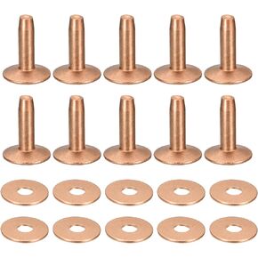 uxcell 10 Set Brass Rivets and Burrs, 12x4x14mm Solid Leather Brass Rivet Fastener for Leather DIY Craft Supplies, Gold Tone