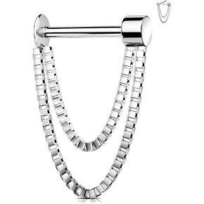Jewseen 16g Threadless Flat Back Earrings Top Push in Cartilage Stud Lip Piercing Jewelry Chain Septum Rings for Women Men