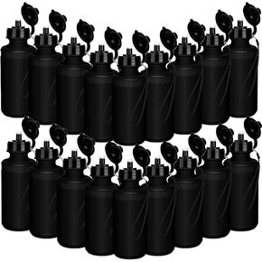 Zubebe 36 Pcs Sports Water Bottles Bulk 21 oz Squeeze Reusable Plastic Water Bottle with Nylon Strap Blank DIY Water Bottles for Kids Adults School Thanks Gift Outdoor Sport Fitness (Black)