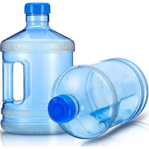 2 Pieces Water Bottle Water Jug Round Plastic Water Bottle with Handle Reusable Leak Proof Water Bottle for Gym Sports Office Daily Cold Liquids Drinking Use, Blue (1 Gallon)