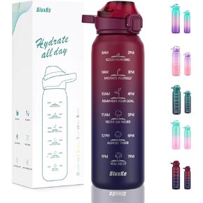 Sports Water Bottle 316 Stainless Steel 32oz with Time Marker, 1000ml Insulated Water Bottle Double Walled with Handle, Metal Canteen Keep Cold 48H Hot 24H for Men, Women & Kids