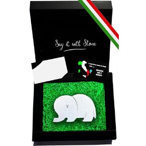 Stone Elephant Handmade in Italy - Symbol of Good Luck, Family Love, Strength, Confidence, Patience & Pride - Gift Box & Blank Message Card - New Job New Home Decor Him Her Wife