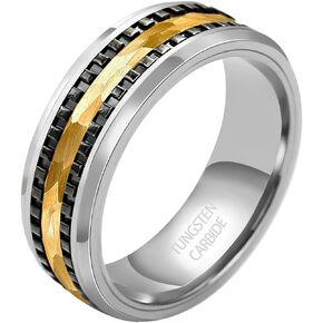 TGNEL 8mm Tungsten Hammered Mens Wedding Band Promise Ring for Him, Fashion Gear Engagement Ring Comfort Fit Size 8-14