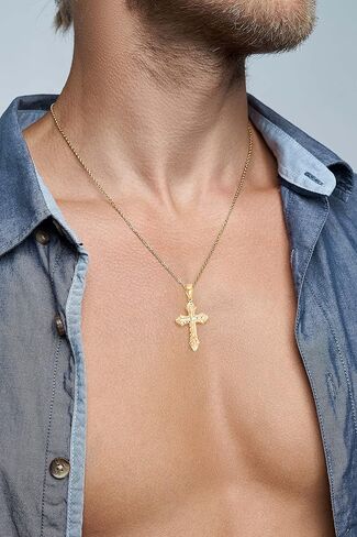 قلادة صليب من الذهب الصلب الحقيقي عيار 10 قيراط للقلادة، مجوهرات صليب بيزنطي ديني للرجال، هدايا مسيحية له in Kuwait