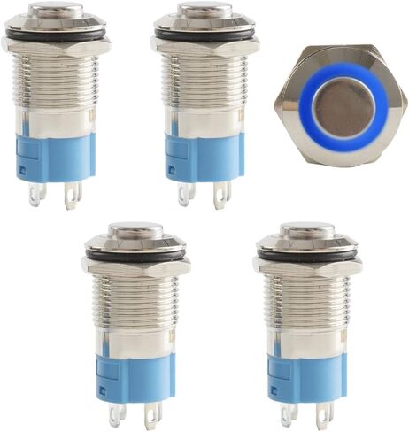 Paialu 4pcs 12mm Latching Push Button Switch, 12V High Head Waterproof Blue Ring LED - 1NO 1NC Round Pushbutton Switch for 0.47" Mounting Hole in Saudi Arabia