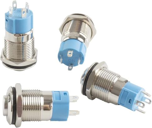 Paialu 4pcs 12mm Latching Push Button Switch, 12V High Head Waterproof Blue Ring LED - 1NO 1NC Round Pushbutton Switch for 0.47" Mounting Hole in Saudi Arabia