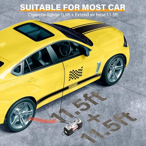 GSPSCN منفاخ الإطارات المحمولة مضخة ضاغط الهواء ذات الأسطوانة المزدوجة مع ضوء LED، مضخة هواء 12 فولت لإطارات السيارات، مضخة إطارات معدنية شديدة التحمل 150 رطل لكل بوصة مربعة مع قفل ظرف الهواء للسيارات، سيارات الدفع الرباعي، المركبات الترفيهية، الشاحنات، ا in Kuwait