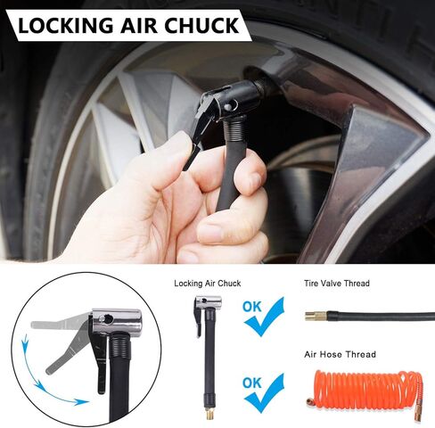 GSPSCN منفاخ الإطارات المحمولة مضخة ضاغط الهواء ذات الأسطوانة المزدوجة مع ضوء LED، مضخة هواء 12 فولت لإطارات السيارات، مضخة إطارات معدنية شديدة التحمل 150 رطل لكل بوصة مربعة مع قفل ظرف الهواء للسيارات، سيارات الدفع الرباعي، المركبات الترفيهية، الشاحنات، ا in Kuwait