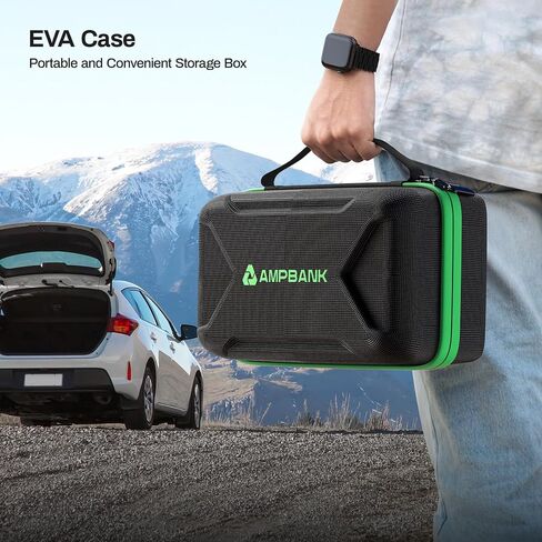 جهاز Jump Starter، بطارية 2000 أمبير محمولة، بطارية سيارة 12 فولت لتشغيل محركات الديزل حتى 8 لتر/6 لتر، حزمة القفز مع كابلات التوصيل وحقيبة حماية EVA (AB2000) - أسود داكن in Kuwait