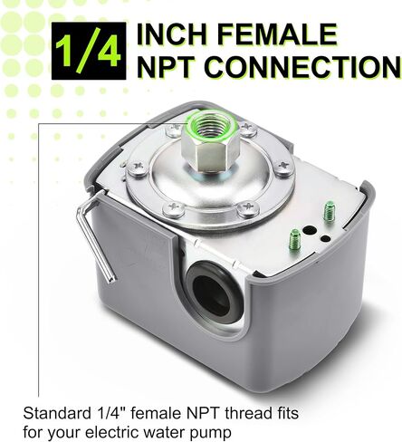 مفتاح ضغط المياه FLUENTPOWER 40-60 رطل لكل بوصة مربعة، مفتاح مضخة هواء للتحكم في مضخة البئر مع 1/4 بوصة أنثى NPT، مفتاح قطع الضغط المنخفض، عمود زنبركي تفاضلي مزدوج قابل للتعديل in Kuwait