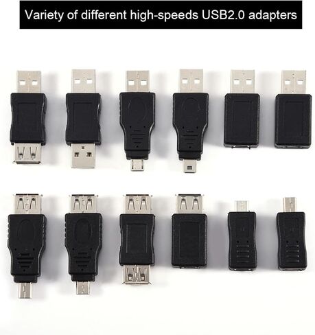 محول USB صغير VGEBY، 12 قطعة محولات USB2.0 متعددة محولات ذكر أنثى صغيرة موصلات تحويل موصل دعم الشحن محول USB صغير إلى محول USB أنثى in Saudi Arabia