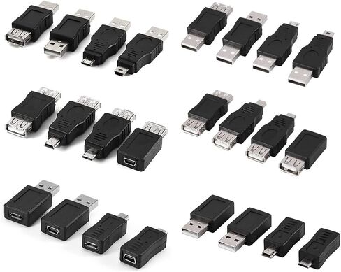 محول USB صغير VGEBY، 12 قطعة محولات USB2.0 متعددة محولات ذكر أنثى صغيرة موصلات تحويل موصل دعم الشحن محول USB صغير إلى محول USB أنثى in Saudi Arabia