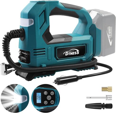 ضاغط هواء لاسلكي مع كابل سيارة و3 فوهات، مضخة إطارات كهربائية محمولة 160 رطل لكل بوصة لماكيتا 18 فولت، منفاخ إطارات لاسلكي للسيارات والدراجات النارية وكرات الدراجات (بدون بطارية) in Kuwait