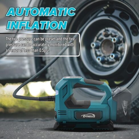 ضاغط هواء لاسلكي مع كابل سيارة و3 فوهات، مضخة إطارات كهربائية محمولة 160 رطل لكل بوصة لماكيتا 18 فولت، منفاخ إطارات لاسلكي للسيارات والدراجات النارية وكرات الدراجات (بدون بطارية) in Kuwait