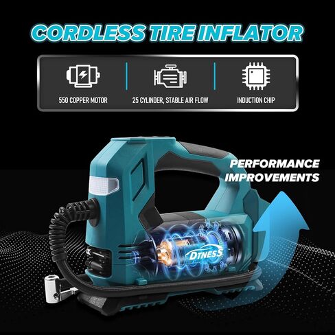 ضاغط هواء لاسلكي مع كابل سيارة و3 فوهات، مضخة إطارات كهربائية محمولة 160 رطل لكل بوصة لماكيتا 18 فولت، منفاخ إطارات لاسلكي للسيارات والدراجات النارية وكرات الدراجات (بدون بطارية) in Kuwait