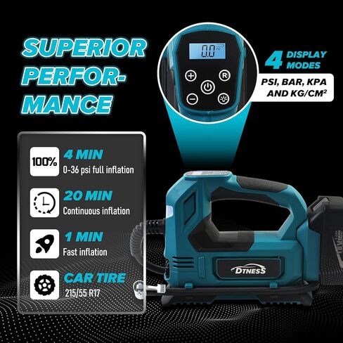 ضاغط هواء لاسلكي مع كابل سيارة و3 فوهات، مضخة إطارات كهربائية محمولة 160 رطل لكل بوصة لماكيتا 18 فولت، منفاخ إطارات لاسلكي للسيارات والدراجات النارية وكرات الدراجات (بدون بطارية) in Kuwait