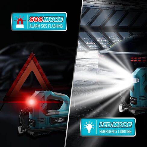 ضاغط هواء لاسلكي مع كابل سيارة و3 فوهات، مضخة إطارات كهربائية محمولة 160 رطل لكل بوصة لماكيتا 18 فولت، منفاخ إطارات لاسلكي للسيارات والدراجات النارية وكرات الدراجات (بدون بطارية) in Kuwait