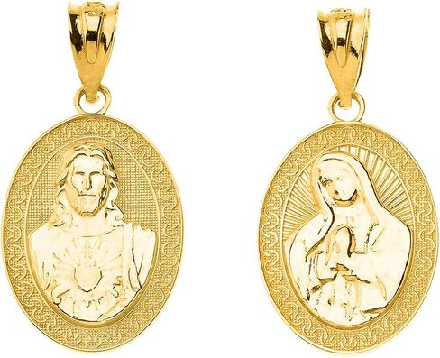 Certified 14k Gold Sacred Heart of Jesus and Immaculate Heart of Mary Reversible Medal Pendant in Saudi Arabia