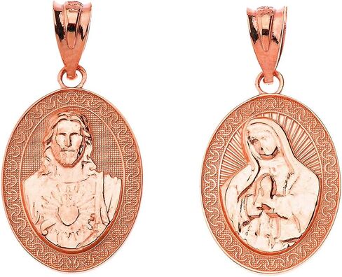 Certified 14k Gold Sacred Heart of Jesus and Immaculate Heart of Mary Reversible Medal Pendant in Saudi Arabia